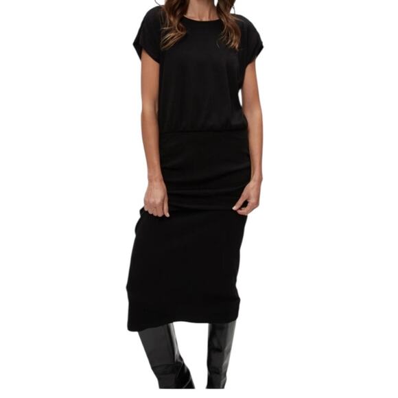 Michael Stars Pippa short sleeves midi dress black size Medium M - Picture 1 of 8